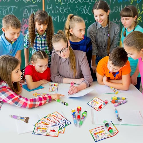 CZWZ 30 Set Cute Multicolor Pens in One 4-in-1 Fun Pens Bulk with 30 Gift Cards for Kindergarten Party Welcome Back To School Student Gift Bulk Office School Exchange Gifts - style: 30Set-Back To School