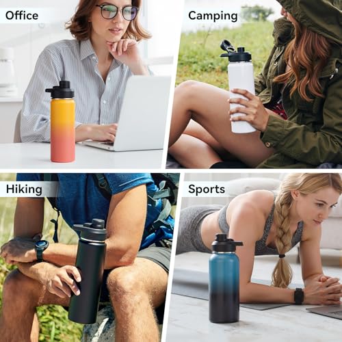 Fijinhom Insulated Water Bottle with Handle, 304 Stainless Steel Water Bottles with Wide Mouth, Double Wall Vacuum Sports Water Bottle, BPA Free, Keep Cold and Hot, 24 Ounces, Black | with Handle - color: Black, size: 24 Ounces