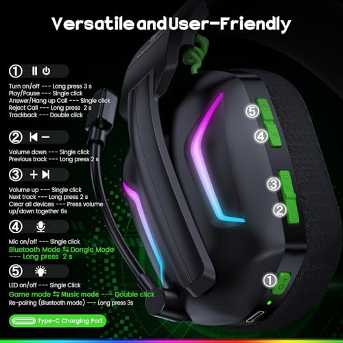 WESEARY Wireless Gaming Headset for PS5, PS4, PC, Switch & Mac, 20ms Ultra-Low Latency, 2.4GHz USB & Bluetooth 5.4 Gaming Headphones with Mic, 50H Battery Life, 3D Spatial Audio, Dynamic Lighting - color: Aurora Black