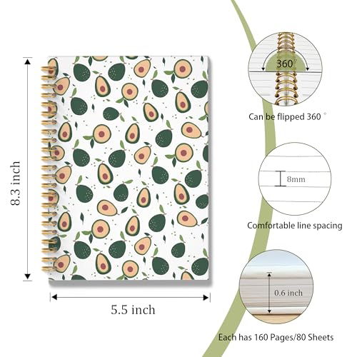 Avocado Fruit Spiral Notebook Journal, Avocado Gifts for Women, Fruit Lover Gifts, Cute Avocados Fruits Botanical Hardcover Notebook Journal, 5.5x8.3 Inch - color: Avocado