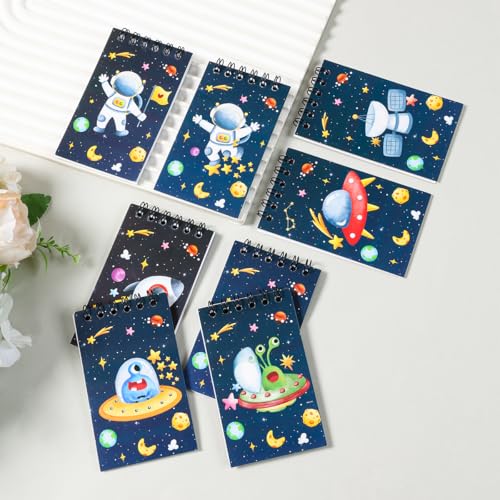 8 Pcs Mini Astronaut Spiral Notebooks 3.9 x 2.4 Inch, Mixed Blue Cartoon Space Themed Journal Lined Memo Pad, Portable Coil Notepads for Kids Birthday Holiday Party Student Classroom Gifts Supplies - color: Astronaut