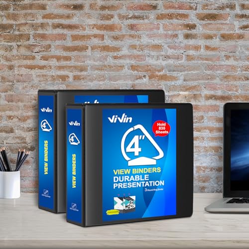 ViVin Durable 4 inch D Ring View Binder, Large 4" Slant-D Ring with 835-Sheet Capacity, Fit 8.5" x 11" Paper, 6 Pack(Black) - color: Black, size: 4 Inch, style: 6 Pack
