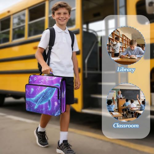 Blue Whale 2-inch 3 Ring Zipper Binder with Shoulder Strap Holds 14 Inch Laptop for Students and Office - color: Blue Whale