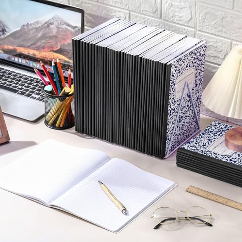 Fainne 60 Pack B5 Composition Notebooks Bulk 7.5 x 9.75'' College Ruled Composition Notebooks 50 Sheets (100 pages) Marble Covers Notebook for School Classroom Office Supplies (Blue) - color: Blue