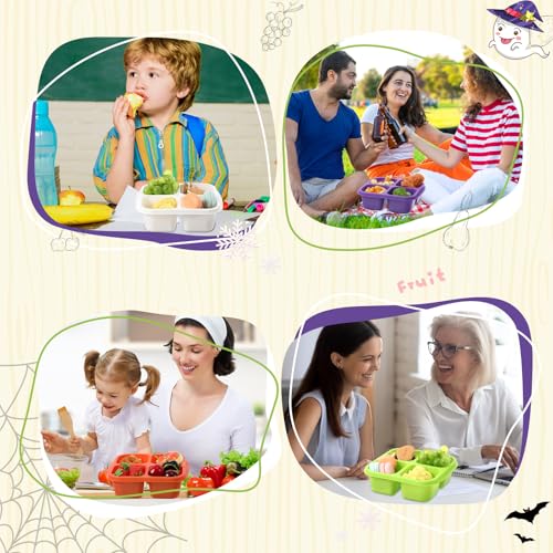 Honeydak 5 Pack Snack Containers 4 Compartment Bento Snack Boxes Reusable Lunchable Containers with Lids Divided Meal Prep Lunch Food Storage Box for School Work Travel(Halloween,Equal) - color: Halloween, style: Equal