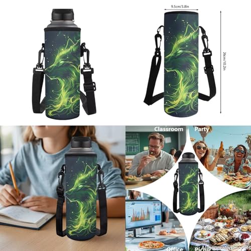 17 Inch Kid's 4PCS Backpack Set, Back to School Essentials | Insulated lunch box, water bottle pouch, pencil case, lightweight, padded shoulder straps, for elementary, middle school - color: Green Wolf