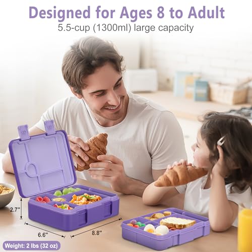 Chill Lunch Box Kids, Leak Proof Adult Bento Box with Ice Pack, 6 Compartment Lunch Container with Utensils for Girl Boy Back to School, 5.5-Cup Capacity, Dishwasher Safe, BPA Free - color: Purple-Horse
