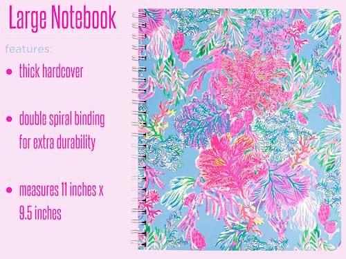 Lilly Pulitzer Large Hardcover Spiral Notebook, 11" x 9.5" with 160 College Ruled Pages, Cay to my Heart | 11" x 9.5" Pink & Blue Spiral Journal with Durable Hardcover, 160 College Ruled Pages, Metal Spiral, and Pocket Page - color: Cay to my Heart