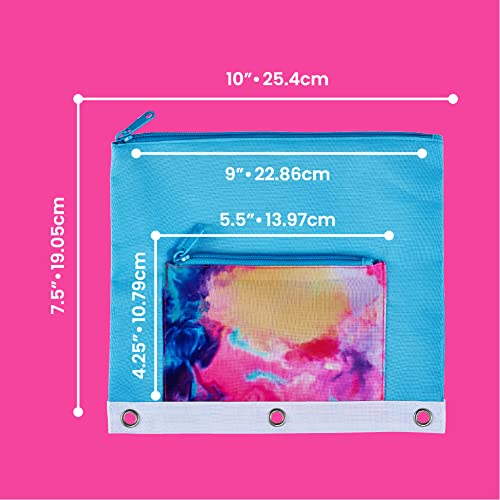 It's Academic Pencil Pouch for 3-Ring Binder, 2-Pockets with Zipper, for School Supplies, Large & Mini Pouch, Palm Tree & Watercolor Design, 2-Pack - color: Light Blue/Teal