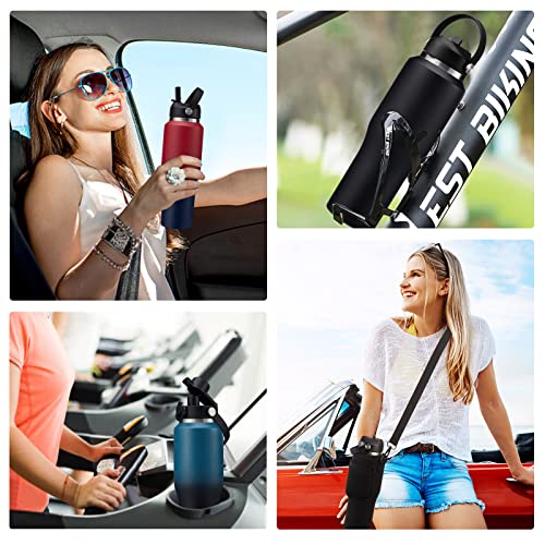 32oz Stainless Steel Water Bottle, Cold-48H & Hot-24H, Water Flask Thermal with Straw & Spout Lids, Pouch, Vacuum Insulated Bottle for Gift Black - color: Black, size: 32 Ounces