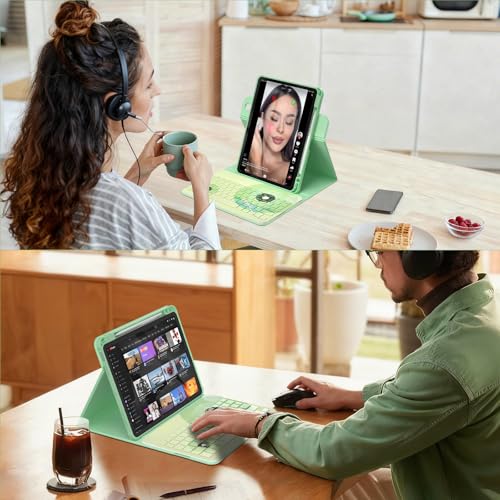YBING Keyboard Case for iPad 10th Gen 10.9 inch (2022) & 11th Gen (A16, 2025), Bluetooth Wireless Detachable Keyboard with Green Music Painted Patterns, 360 Rotatable Magnetic Case with Pencil Holder - color: Music Green