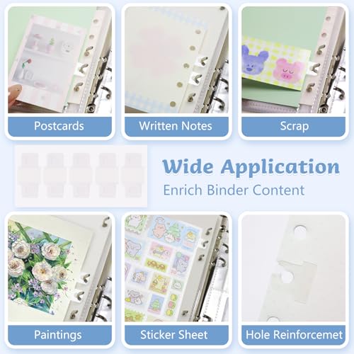 Refillable A5 Binder 6 Ring Cover for Planner Journal Budget Notebook Making with 300 PCS Binder Sheet Converter Sticker, Loose Leaf Cover with 20mm Inner Diameter Ring (Perforated-Beige)