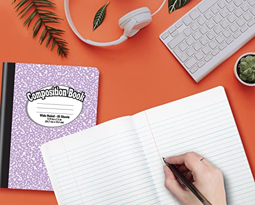 Better Office Products Composition Book Notebook, Hardcover, Assorted Pastel Covers, Wide Ruled (11/32-inch), 80 Sheet, One Subject, 9.75" x 7.5", 6 Pack