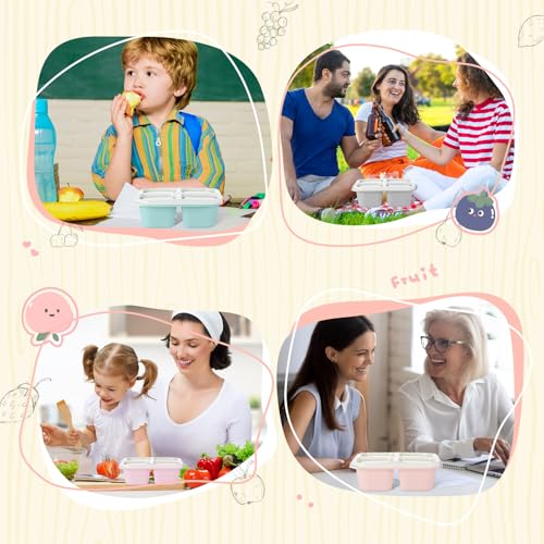 Honeydak 5 Pack Snack Containers 4 Compartment Bento Snack Boxes Reusable Lunchable Containers with Lids Divided Meal Prep Lunch Food Storage Box for School Work Travel(Macaroon,Equal) - color: Macaroon, style: Equal