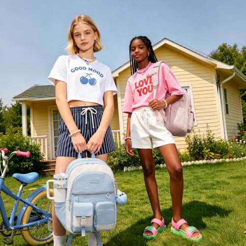 LOVEVOOK Backpack Purse with Large Cup Holder Fit 15.6 Inch Laptop - color: Pink-white With Reflective Strip, size: 16 inch-Reflective strip
