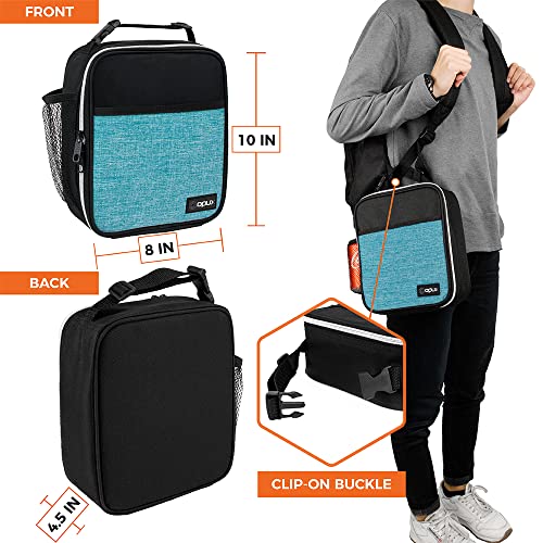opux Insulated Lunch Bag for Kids Boys Girls, Small Compact Lunch Box with Wide Opening & Mesh Pockets, Reusable Lunch Pail for School, Work, Adults, Men, Women, Turquoise - color: Heather Sea Blue