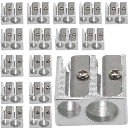 Bonsicoky 16 Pack Handheld Metal Pencil Sharpener with 2 Holes - Aluminum Alloy Sharpener for Standard Size Pencils