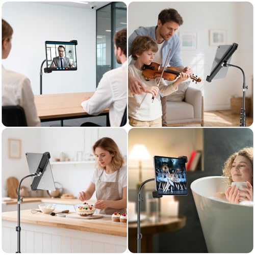elitehood Diagonal iPad Tripod Stand, 72in Gooseneck Tablet Floor Stand | Quick Lock & Easy Use Diagonal iPad Holder, Heavy Duty Aluminum Tall iPad Stand for Pro 13 11, Mini, Air and 9-13" Tablets - size: 9–13" · Diagonal Clamp