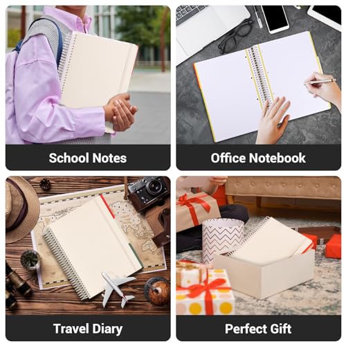 EUSOAR Spiral Notebook Graph Paper, A4 9.25" x 11.7" Large 3 Subject Notebook Journal, Hardcover Graph Grid Ruled Paper Composition Notebook 240 Pages with Pocket for Math, Science Students - color: Beige, style: A4 Graph