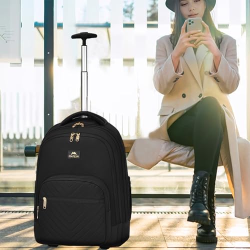 MATEIN Rolling Bag for Women, 17 inch Wheeled Laptop Backpack | TSA-Friendly Design, Wet Dry separation pocket, Backpacks with Wheels, 40L Large Capacity, Water Resistant, Multi-Pocket - color: Black, size: 17-inch
