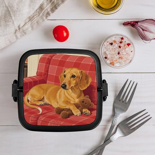 Dachshund Weiner Pet Dog Bento Box Adult Lunch Box Sealed Bento Lunch Boxes Double Layer Bento Boxes Leak Proof Lunch Containers Ideal for Meal Prep, Work, And On The Go Camping