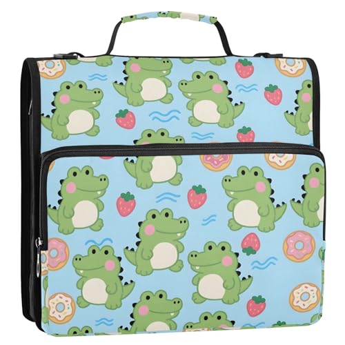 3 Ring Zipper Binder Dinosaur Strawberry Binders Bag with Shoulder Strap 500 Sheets Paper Organizer Trapper Keeper Documents Storage File Folder for School Office - color: A422
