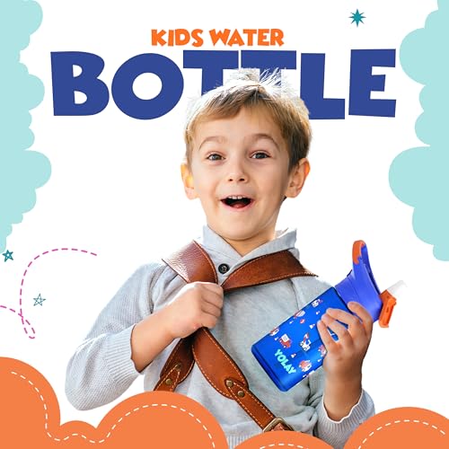 YOLAY 15oz Kids Water Bottle For School Boys and Girls, Durable Toddler Water Bottle with Straw Lid Leak-Proof, Spill Proof, Easy Clean and Dishwasher Safe with Re-Usable and BPA Free - Trucks - color: Trucks