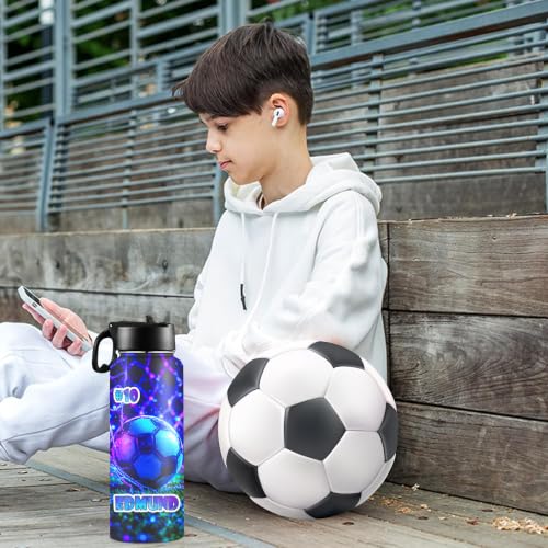 D-Story Personalized Kids Water Bottle with Name, 18 oz Custom Stainless Steel Vacuum Insulated Tumbler, Leak-Proof Straw Lid, Back to School Gifts - Soccer Dinosaur, Racing Car Cool Theme - color: Sci-fi special effects 01