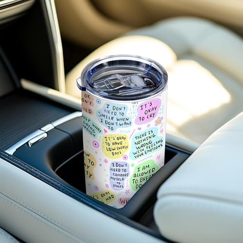 ATHAND 20 Oz Stainless Steel Insulated Travel Tumbler, My Mental Health Breakdown, Positive Daily Affirmation Gift for Women | Double Wall Insulated Mug, Positive Inspirational Design, Gift for Self Love Wellness Lovers, Fits Birthday Christmas - color: 1