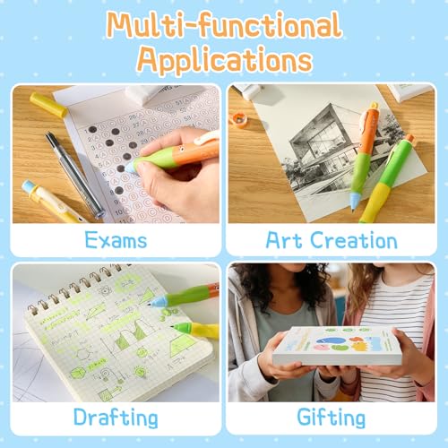 8 Pack 2.0mm HB Kids Mechanical Pencils, Break-Resistant Thick Lead | Non-slip grip & smile design. Includes 96 #2 lead refills, sharpener & eraser, great for kids handwriting & school use.
