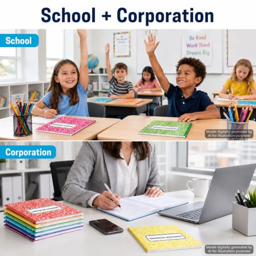 gisgfim 12 Pack Bulk Composition Notebook Wide Ruled, 12 Different Vibrant Colors, 96 Pages (48 Sheets), 9-3/4 x 7-1/2" Hard Cover Journal Notebooks for Studentsd,Classroom and Office(Rainbow) - color: Rainbow