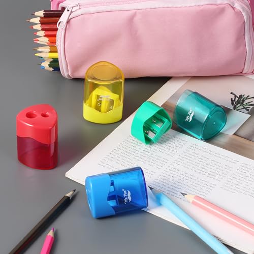 Mr. Pen- Pencil Sharpeners Manual, 24 Pack, Dual Hole, Colorful | Bulk Handheld Pencil Sharpener, Compatible with Standard and Jumbo Pencils, Snap-on Lid, Stainless Steel Blade