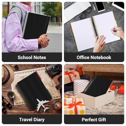 EUSOAR Graph Spiral Notebooks, A4 9.25" x 11.7" Large 3 Subject Notebook Journal, Grid Graph Ruled Paper Composition Notebook 240 Pages with Pocket for Math, Science and Engineering Students - color: Black, style: A4 Graph