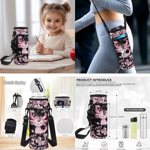 CLOHOMIN 3 in 1 Backpack with Lunch Box for Kids Cute Axolotl Bookbag for School Girls Lunch Bag and Water Bottle Bag Cherry Blossom Schoolbag for Elementary Middle School, 17 Inch - color: Axolotl Cherry Blossom