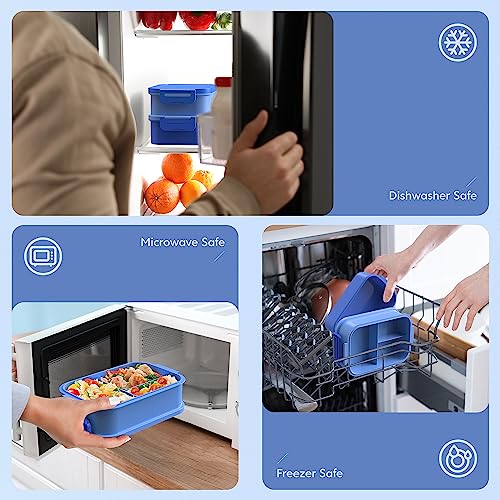 Jelife Adult Bento Lunch Box - 3 Layers Stackable Bento Lunch Box for Adults, 72oz Large All-in-One Bento Box Leak-Proof Lunch boxes with Utensil Sauce Containers, Ideal for Dining Out,Work, Blue - color: 4-Blue