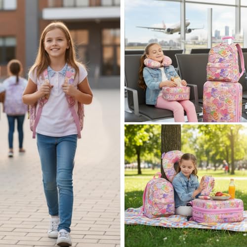 16’’ Kid’s Luggage Set with Spinner Wheels, Hardside with Suitcases,6 Piece | Carry on Luggage, Travel Rolling Luggage Airline Approved Suitcase Set with Spinner Wheels Girls Boys - color: Flower