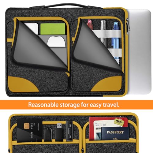Hseok Laptop Case 15 15.6 16 inch Sleeve with Handle and Hidden Straps,Compatible with MacBook Neo 16",MacBook Pro Air 16" 15", 360°Protective PC Briefcase with 4 Pockets for Accessories,Yellow - color: Yellow