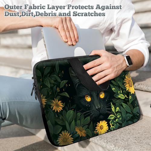 Universal Tablet Laptop Sleeve Case 10 inch, Black Cat Sunflowers Slim Carrying Case Durable Handbag Travel Laptop Bag for 7 to 10-inch Laptops/Notebook/Kids Tablet/ipad/eBook Readers - color: Black Cat Sunflowers, size: 10 inch