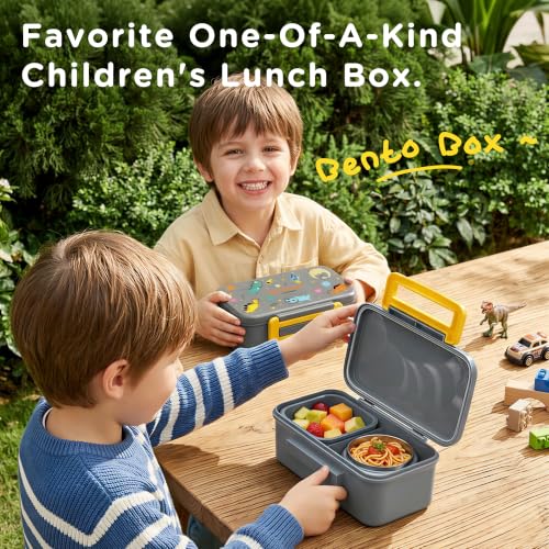 JXXM Lunch Box for Kids With 8oz Soup Thermo, Leak-proof Lunch Container with 2 Compartments, Thermo Food Jar Food Containers for Back to School Girls Boys (Gray Dinosaur) - color: Gray Dinosaur