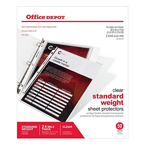 Office Depot Standard Weight Sheet Protectors, 8 1/2in. x 11in., Clear, Pack of 50, 491676