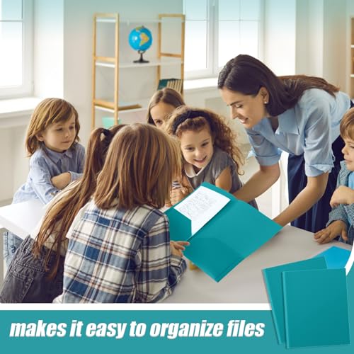 Gueevin 100 Pack Plastic Folder with Pockets, 2 Pocket Folders, Plastic Glossy Folders Fit Letter Size Paper, Heavy Duty Durable File Folder with Business Card for Home Office School (Turquoise Green) - color: Turquoise Green