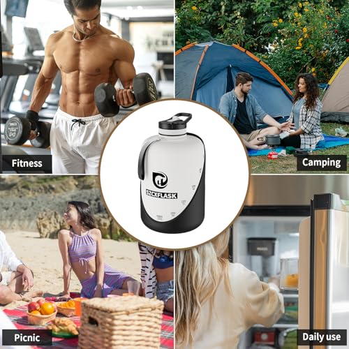 Dishwasher Safe 1 Gallon Water Bottle, Heat Resistant Large Water Jug with 2-in-1 Flip Straw & Spout Lid, Heavy Duty Impact Resistant Gym Bottle with Separated Grip Handle - color: Black White, size: 128 Ounces