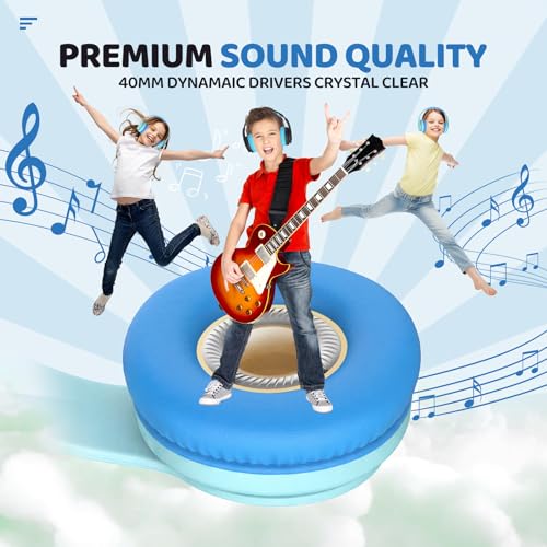 JoySpark Kids Bluetooth Headphones, Lightweight Wireless Headphones for Kids, 85/94dB Volume Limited, 60 Hours Playtime, Bluetooth 5.3, Over-Ear Toddler Headsets with Built-in Mic (Macaron Blue) - color: Macaron Blue