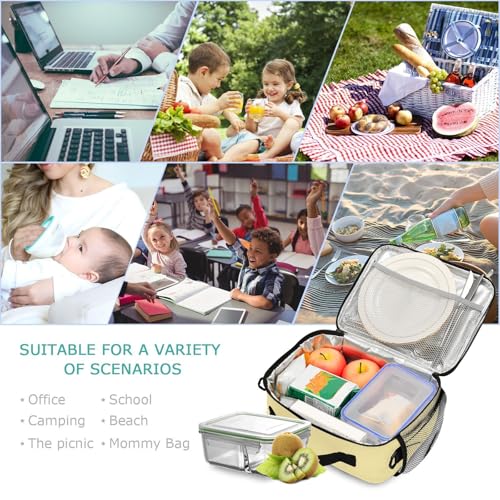 Custom Student Lunch Bag for Boys Girls Butter Yellow Personalized Name Lunch Box Insulated Cooler Bag for School Picnic Office - color: Multi04