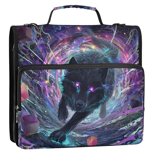 Black Wolf Purple Eyes Galaxy Zipper Binder Bag 3 Ring Binder with Shoulder Strap Zip Up 500 Sheets Capacity Multi Pockets for School Office Supplies - color: Multi3953, size: Fit 500 Sheets