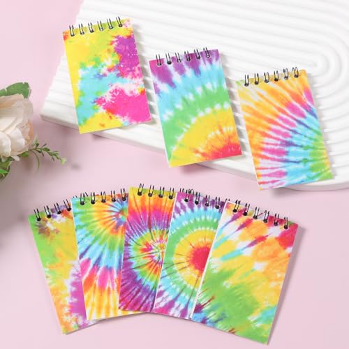 8 Pcs Mini Tie Dye Spiral Notebooks 3.9 x 2.4 Inch, Blank Mini Pocket Journal Notebook for Kids Back to School, Journal Mini Memo Pads for Tie Dye Birthday Pastel Art Party Favors Gift Supplies - color: Tie Dye