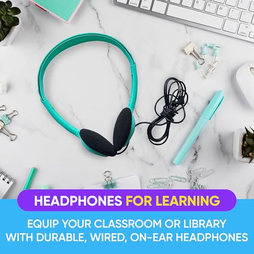 5 Pack Bulk Wired Headphones, On Ear with 3.5mm Jack, 4ft Tangle Free Cable, Comfortable Fit, Affordable and Cost Effective, Ideal for School Classroom Testing Students Events Groups, Black