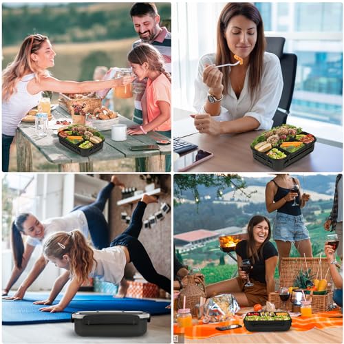 Yumuk Bento Box for Kids, 1300ML Lunch Box Kids with 4 Compartment & Food Picks Cake Cups, Lunch Box Containers for Adults/Kids/Toddler, Leak-Proof (Black) - color: Black
