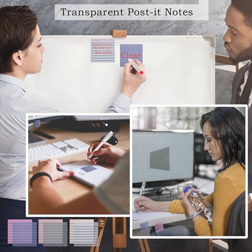YOUDEFUL 800Pcs Transparent Sticky Notes, 3"x3" Clear Sticky Notes with Lined, Waterproof Translucent Sticky Note Pads for Books Annotation, Clear Post it Notes for Bible Study, School, Office - size: Square Line