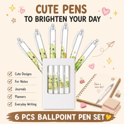 6-Piece Cute Turtle Pen Set, Funny Animal Ballpoint Pens for Women Men Kids Teens, Gift for Her Him Friends Coworkers, Birthday Christmas Valentines Easter Gift, School Supplies Desk Accessories